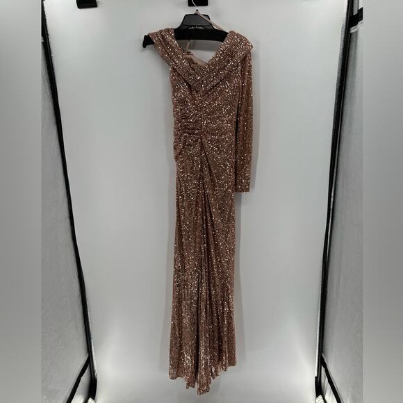 Mac Duggal Sequined Drop Shoulder Faux Wrap Gown - Copper - 4 - New with tags - Picture 9 of 11